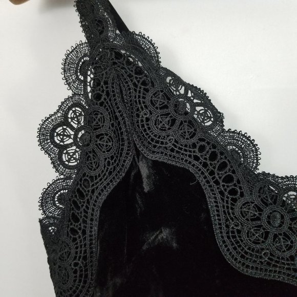 Foxiedox Black Velvet Lace Trim Midi Slip Dress - Picture 8 of 9